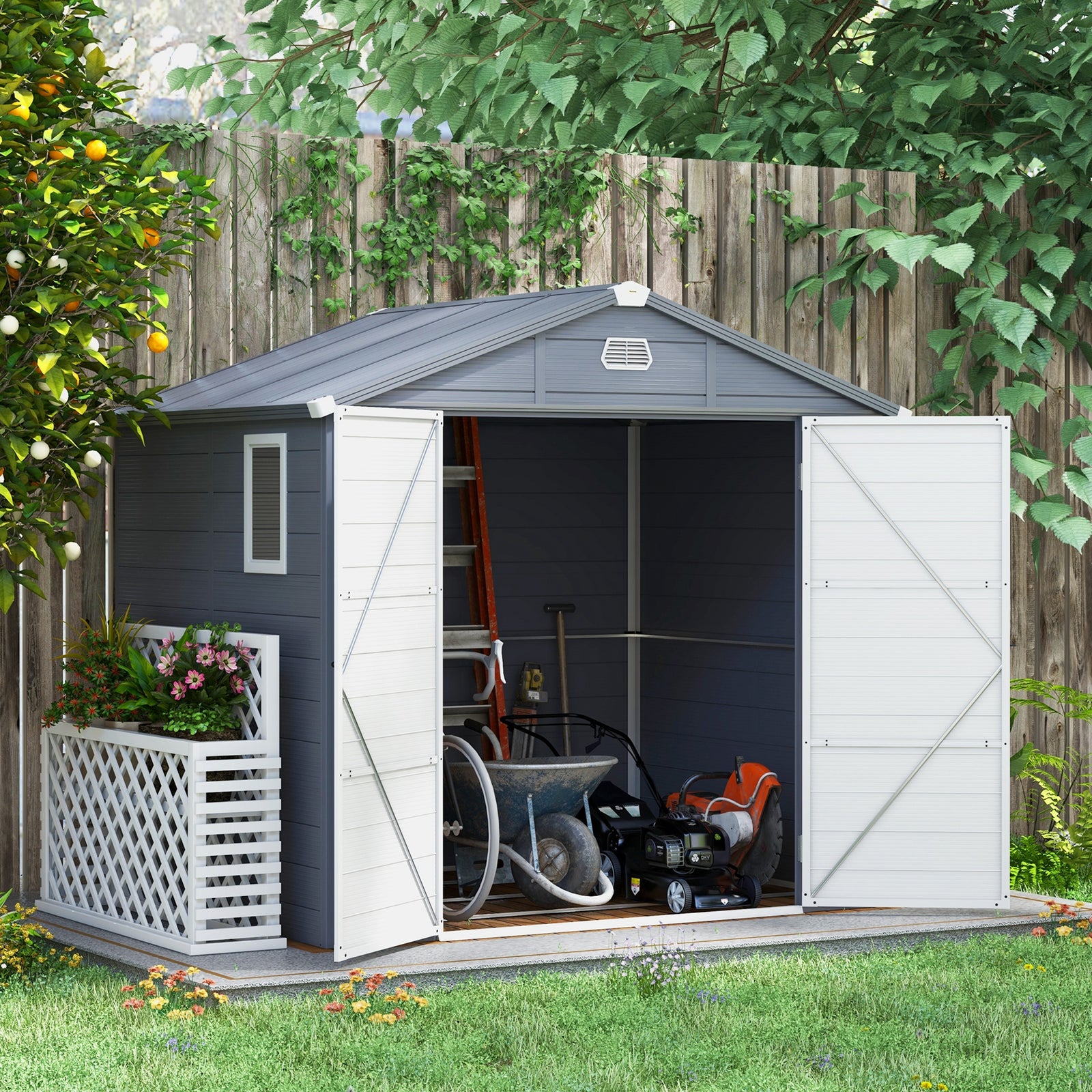 Garden Shed Tool Storage House With Lockable Door, Kit | Large | Gray