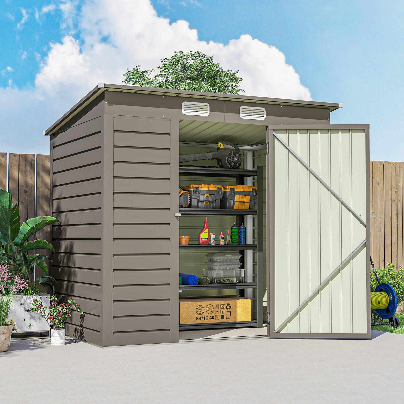 6 X 4ft Galvanised  Metal Garden Shed With Lockable Door