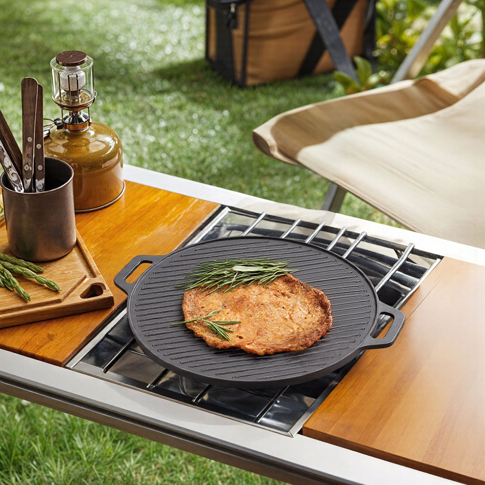 32.5cm Dia Pre-seasoned Double-sided Round Cast Iron Grill Pan