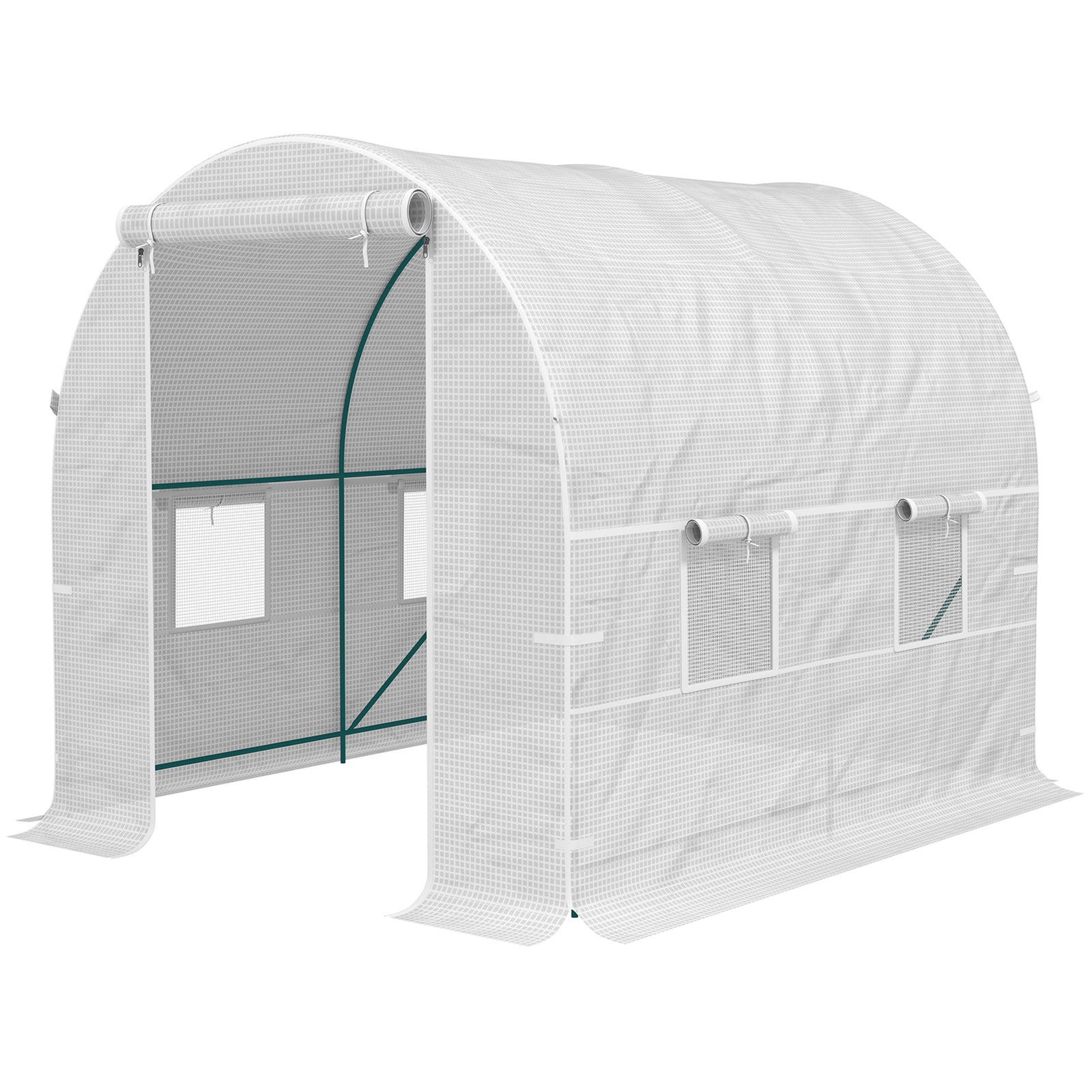Reinforced Walk-in Polytunnel Greenhouse, 2x2.5m, White