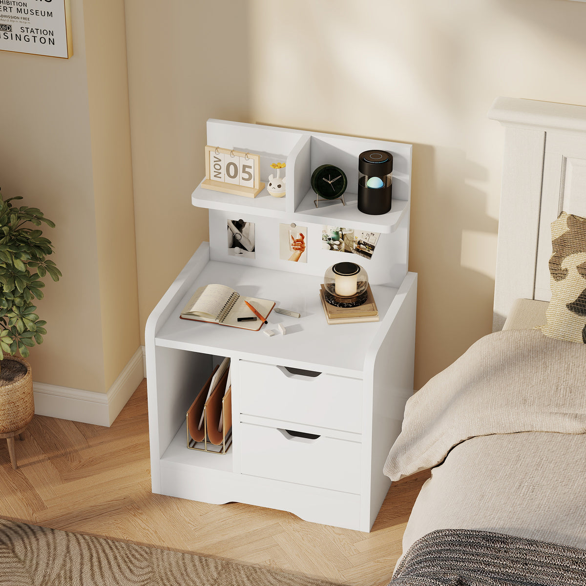 HOMCOM Modern Bedside Table With 2 Drawers And Open Shelves For Bedroom