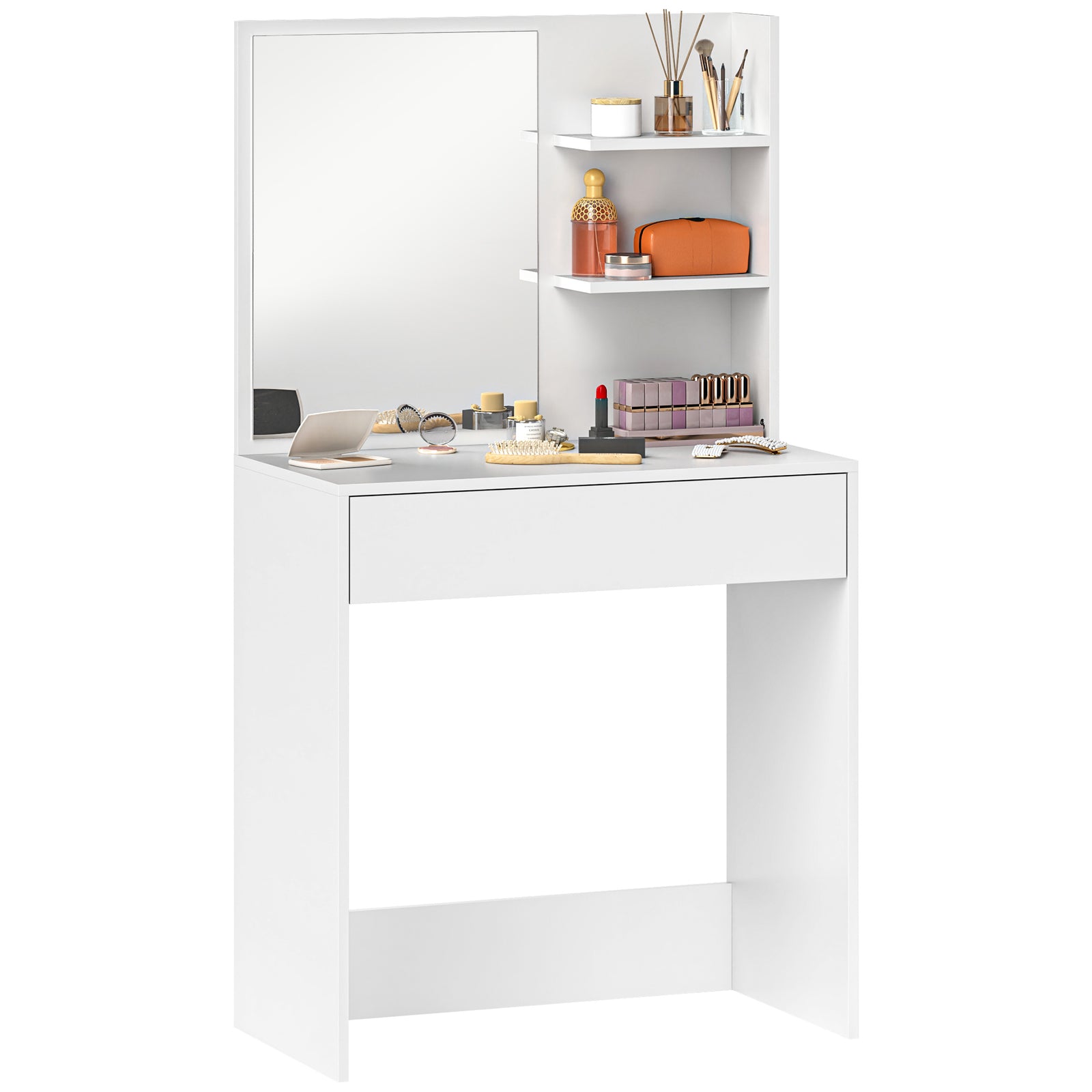 Dressing Table With Mirror And Storage, Modern Vanity Desk, White