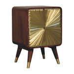 Solid Wood Avora Brass Embossed 2 Drawer Chestnut Nightstand