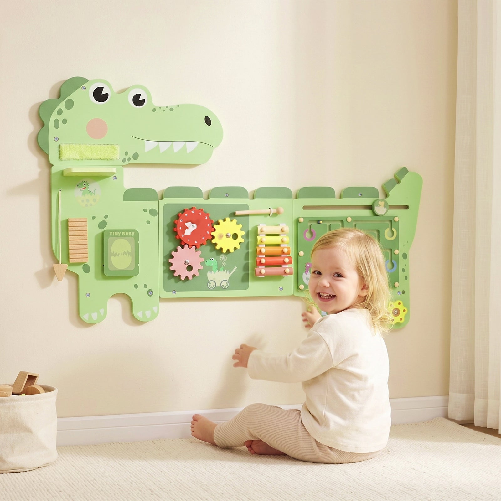 Busy Board Panels Wall Mounted Dinosaur | Green