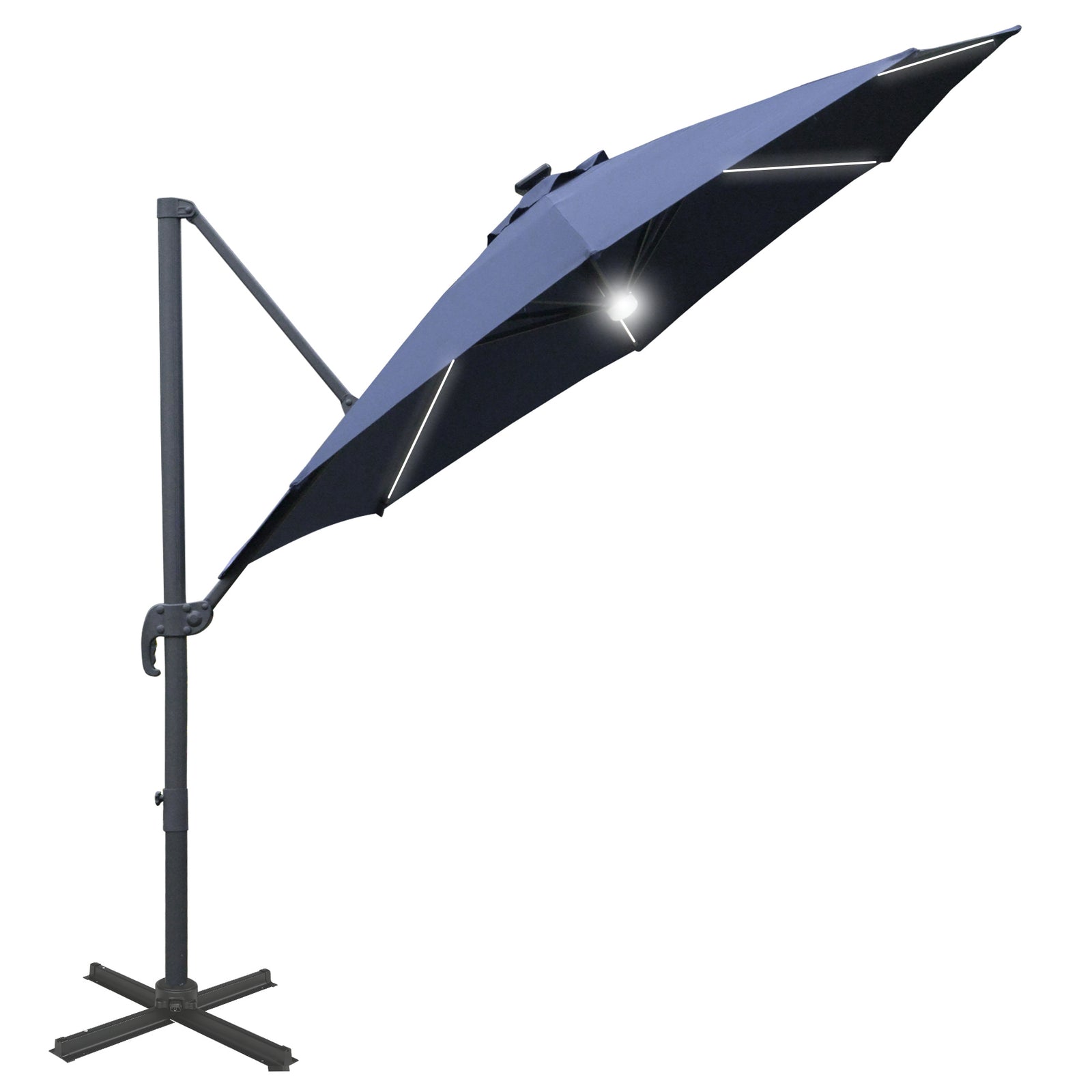 3m Led Cantilever Parasol W/ Base Solar Lights | Blue