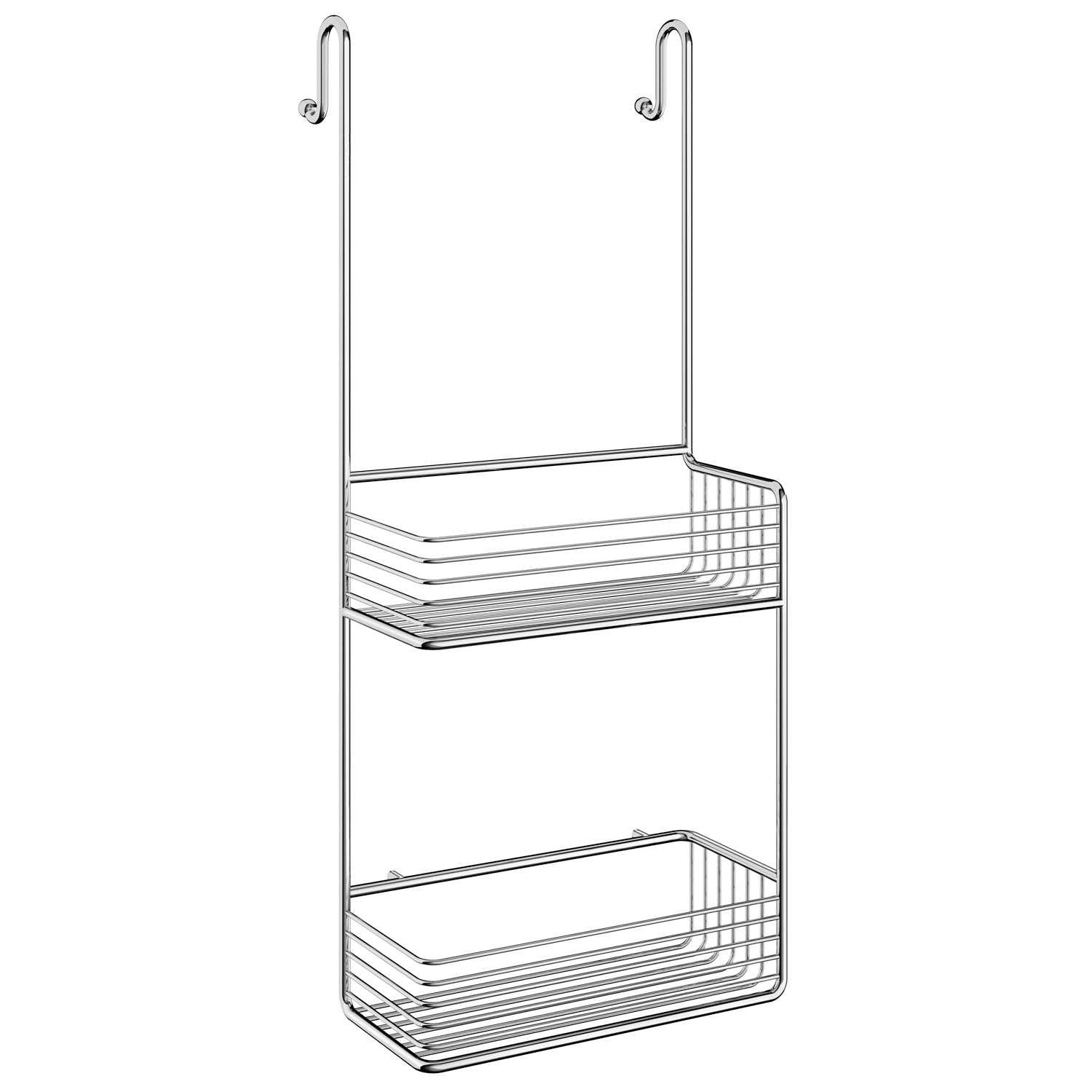Polished Chrome Two Tiered Shower Basket Caddy With Hooks | Polished Chrome
