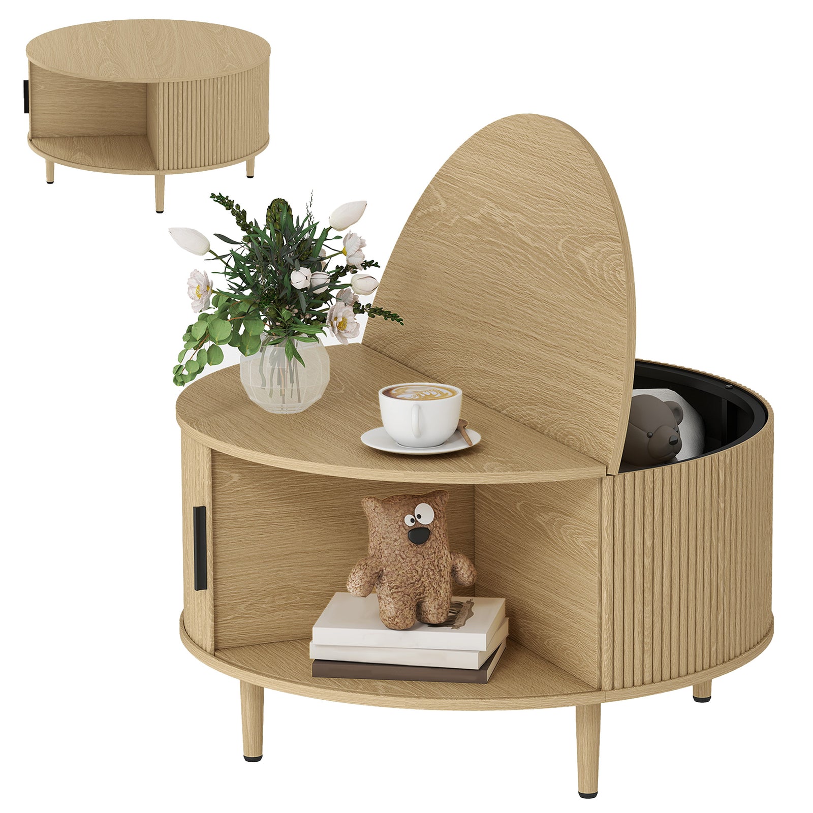 Coffee Table With Lift Top Sliding Door 80 Cm | Natural