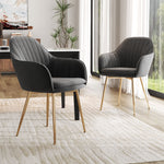 2pcs Modern Velvet Upholstered Dining Chairs With Polished Gold Legs | Dark Grey
