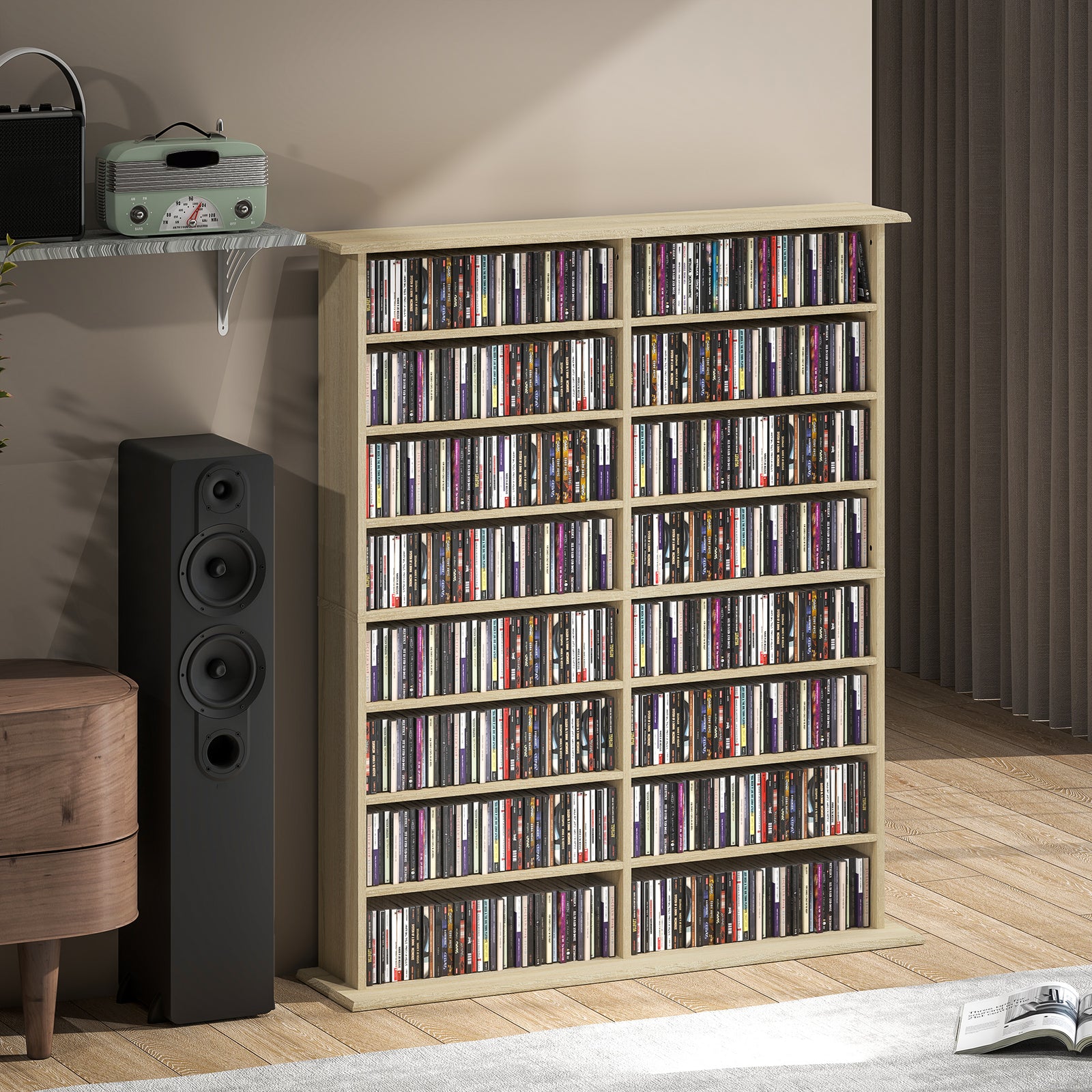 Cd Storage Unit Dvd Tower Blu-ray Storage Shelf For Office | Large | Natural