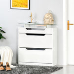 Shoe Cabinet W/ 3 Drawers, High Gloss Front Panels Glass Top | One Size | White