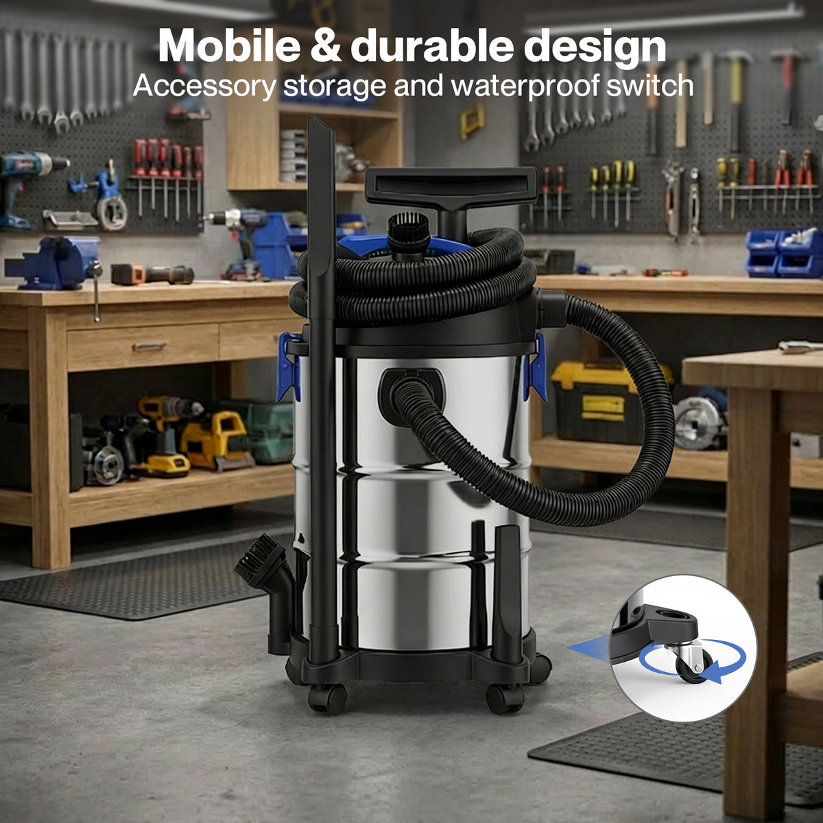 Wet Dry Vacuums Cleaner 30l Wheeled Powerful Compact Cleaning Handheld | Silver