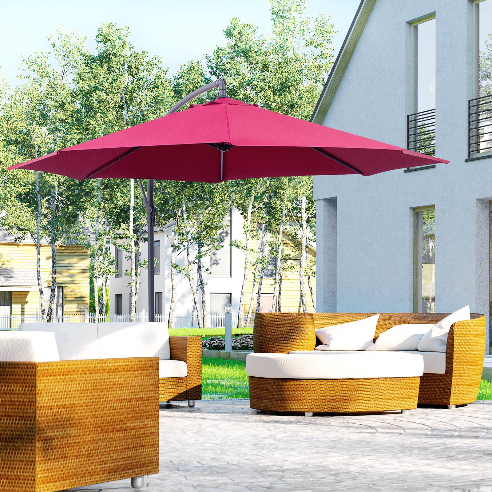 3m Garden Banana Parasol W/ Crank Handle | Red