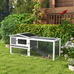 Rabbit Hutch And Run Outdoor W/ Sliding Tray Hay Rack Ramp, 156x58x68cm | Gray