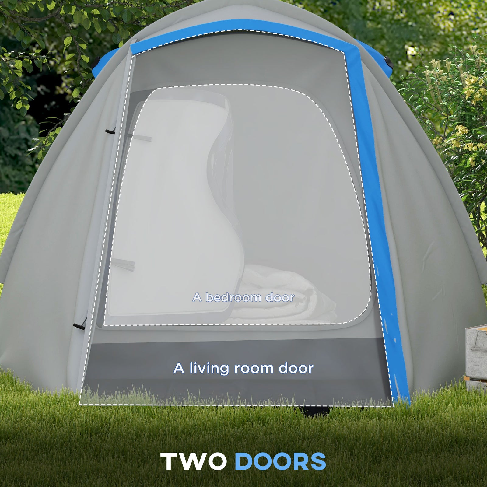 2-3 Man Camping Tent With Living Area, 2000mm Waterproof | Blue