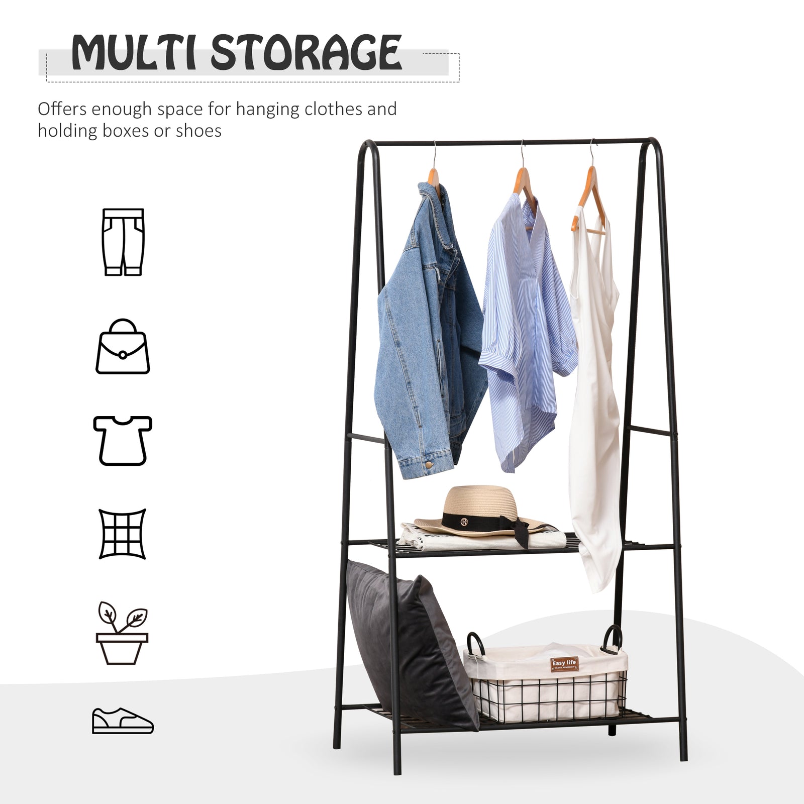 A Shaped Clothes Rack Garment Hanger Hanging Rail 2-tier