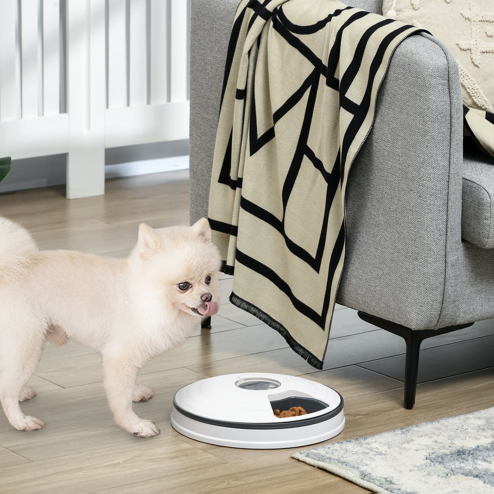 Pet Feeder W/ Digital Timer Six-meal Food Dispenser Trays White