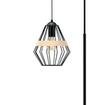 Cliff Black Floor Lamp Hand Made Matt Black Cage Style Lamp With Natural Wood Detail