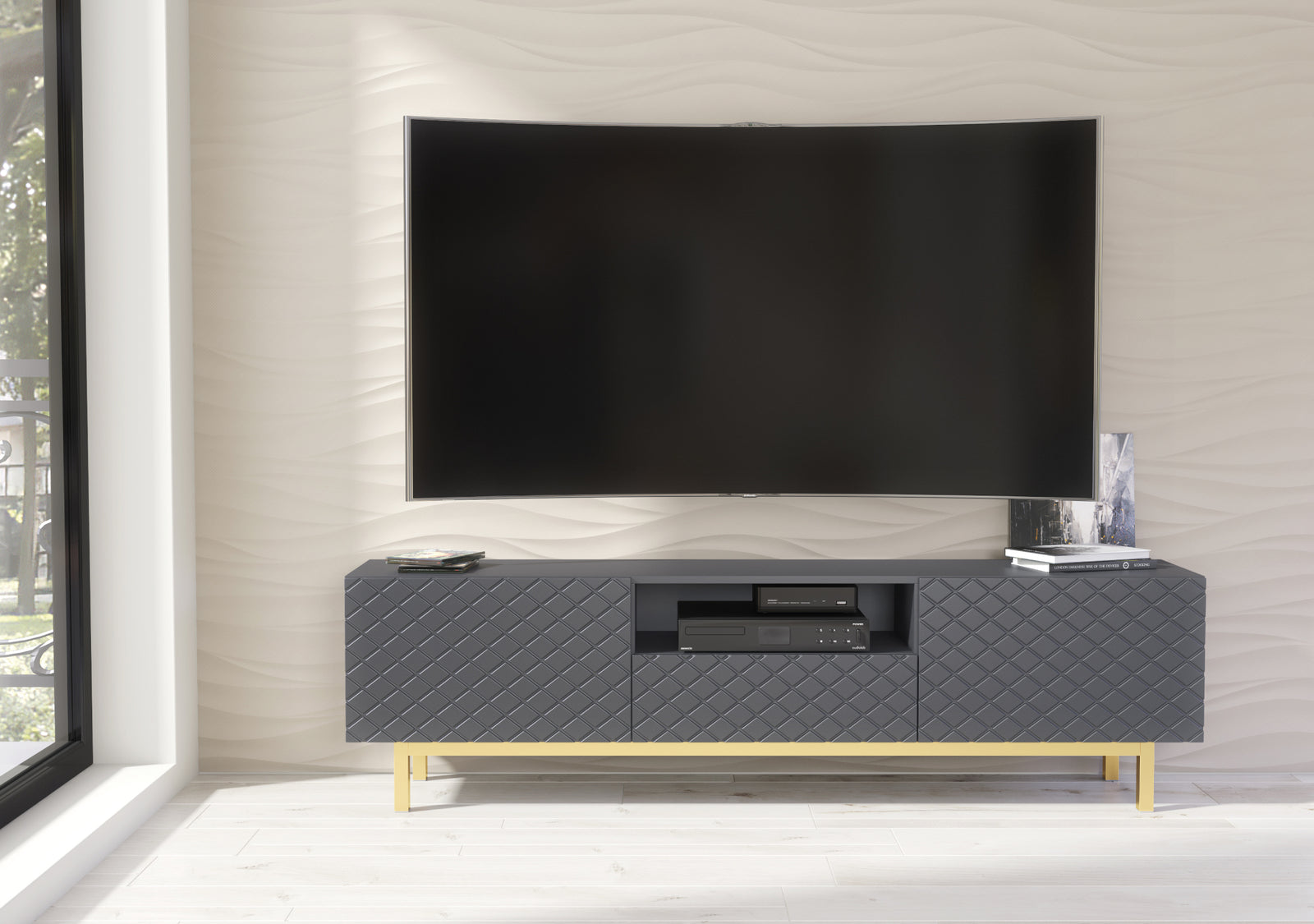 Diamond Luxe Tv Unit 180cm - Deco | Dark Grey