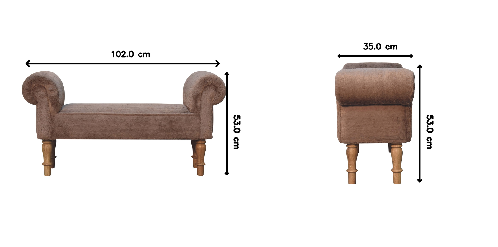 Solid Wood Mocha Faux Fur Bedroom Bench