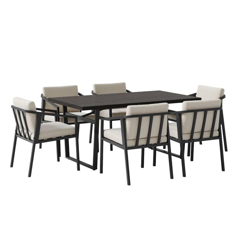 Breeins 7 Pieces Garden Dining Set 160cm Rectangular Garden Table And Chairs Wood Grain Tabletop 6pcs Armchairs With Seat Pads Cushion Outdoor Patio Furniture Set