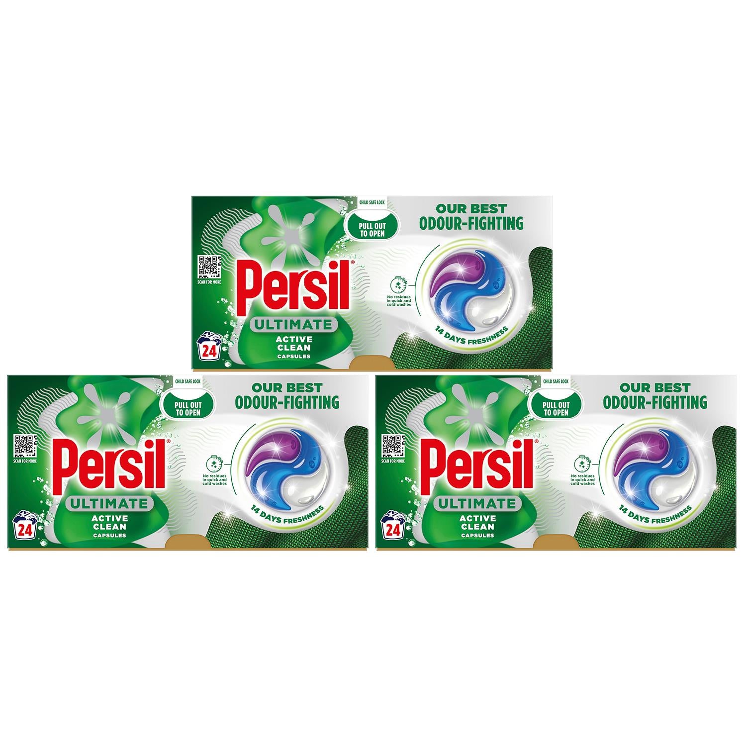 Ultimate Washing Capsules Active Clean Stain Removal 24 Washes, 3 Pack