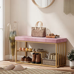 Shoe Storage Bench With Seat Cushion Tufted Shoe Rack Bench | Pink