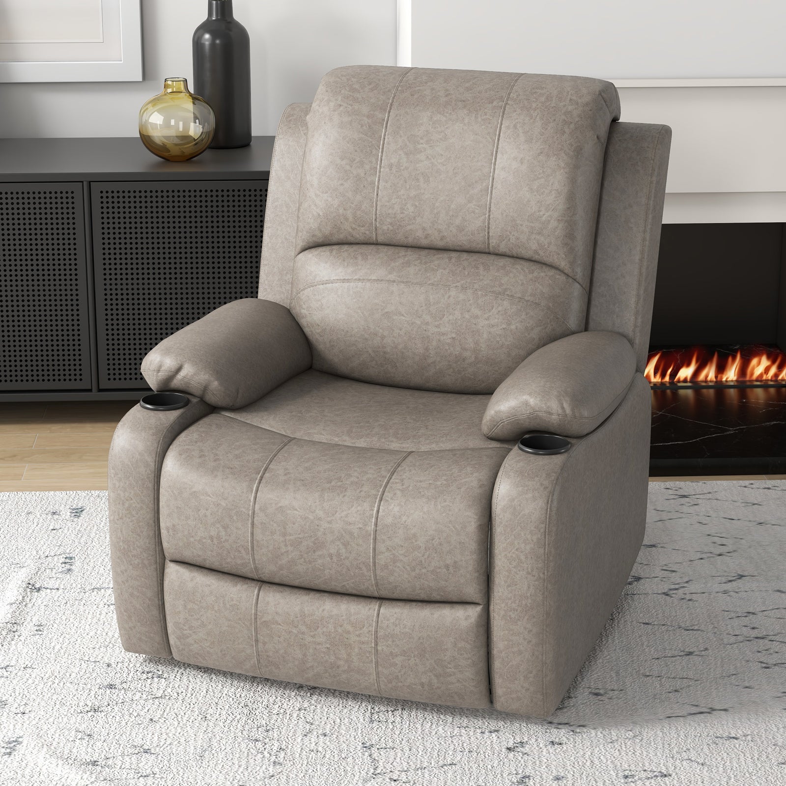 Recliner Armchair W/ Cup Holder For Living Room | One Size | Brown