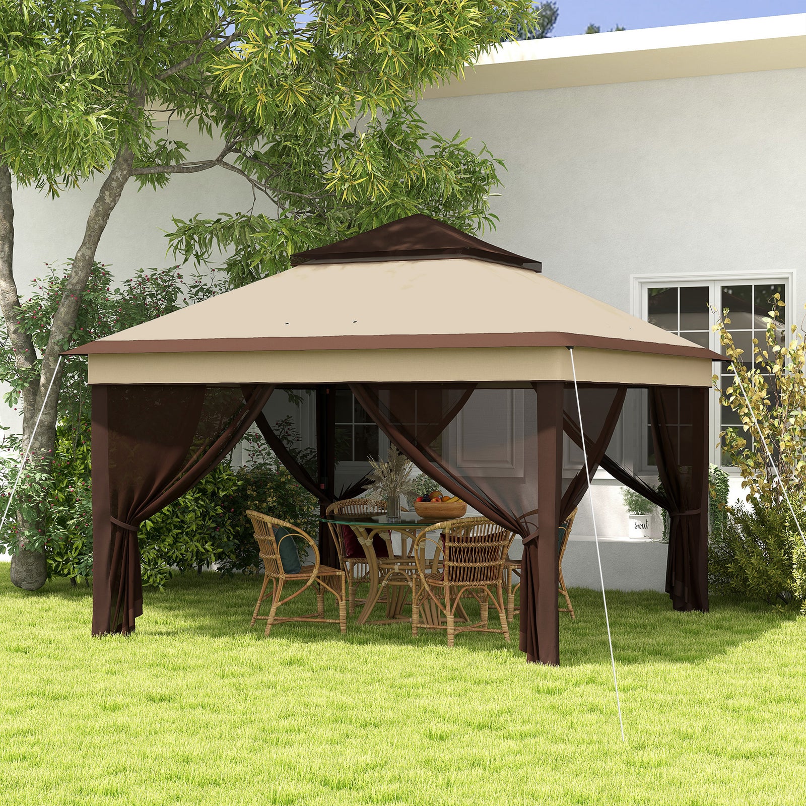 3 X 3(m) Pop Up Gazebo Tent With Netting, Height Adjustable | Beige