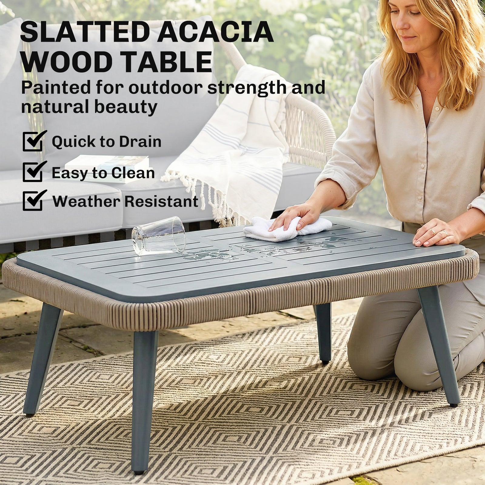4 Piece Rattan Garden Furniture Set W/ Thick Cushions | Grey