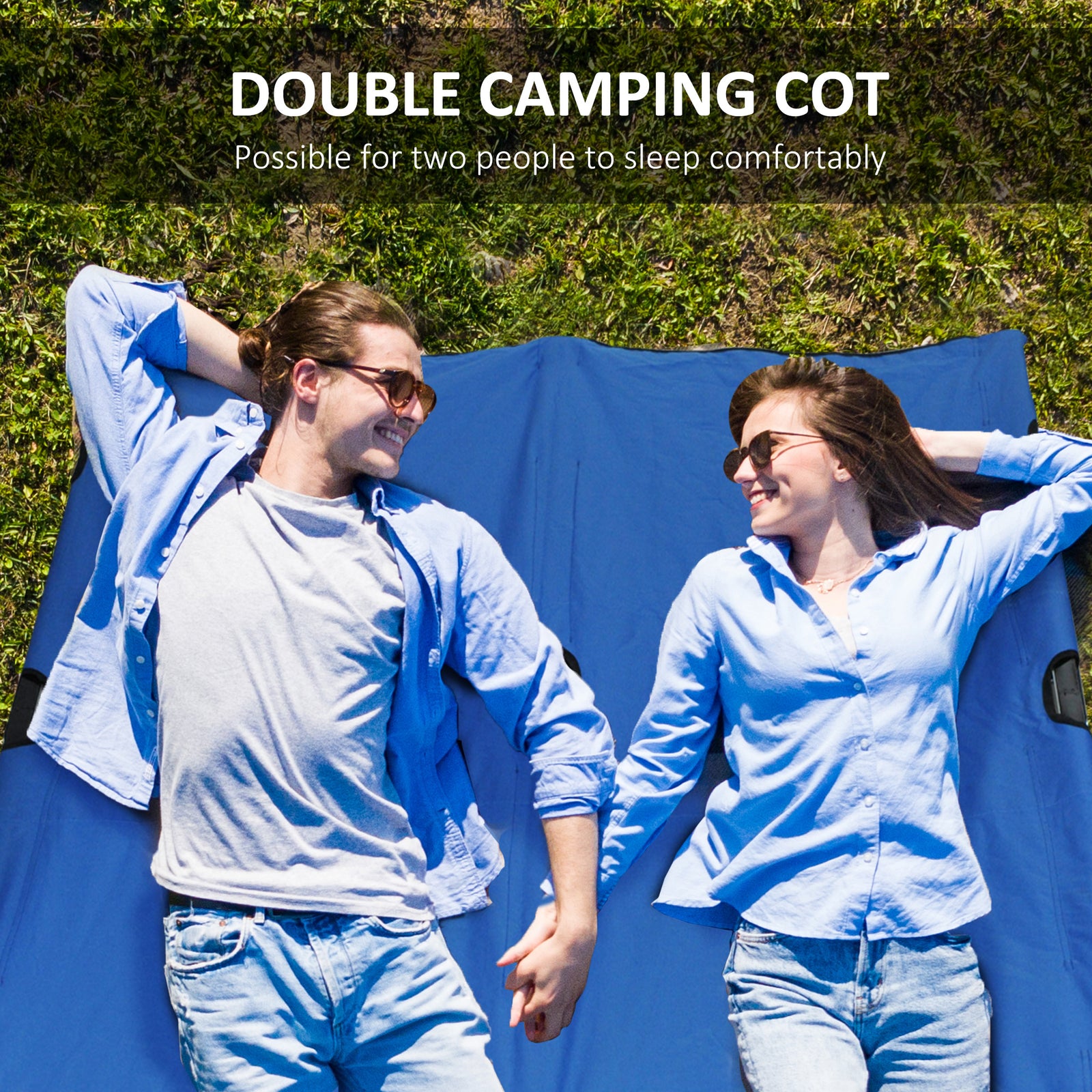 Double Camping Folding Cot Outdoor Portable Sleeping Bed | Blue