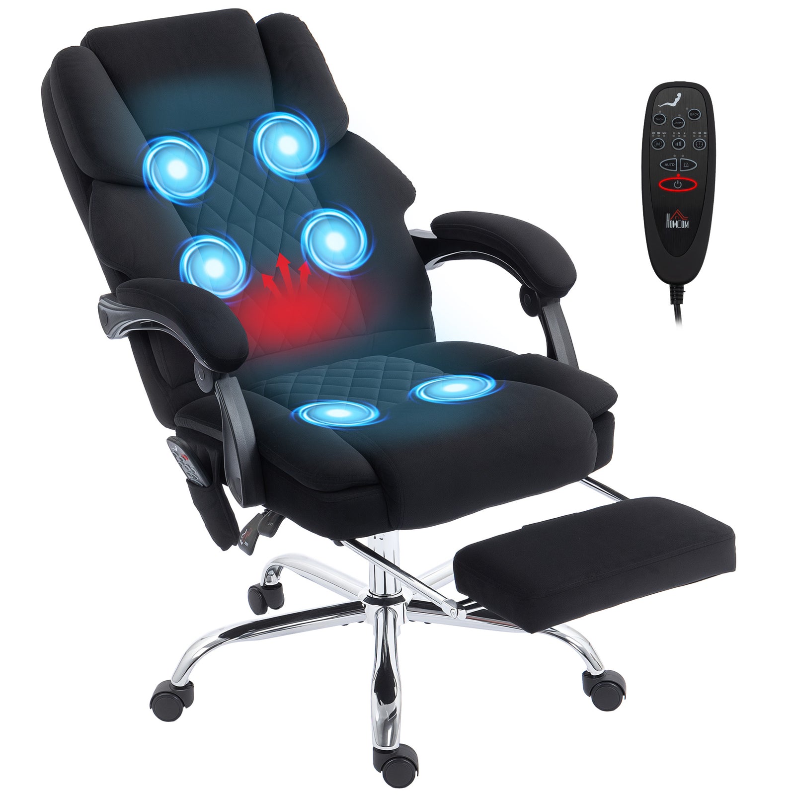 Massage Office Chair With Heat, 135° Reclining Desk Chair | Black