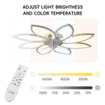 White 8-petal Ceiling Fan Light 3 Blades With 3-color Dimming, 6-speed ​, Remote Control, Timer & App Control