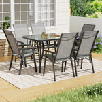 7 Pieces Outdoor Tempered Glass Coffee Table With Foldable Chairs