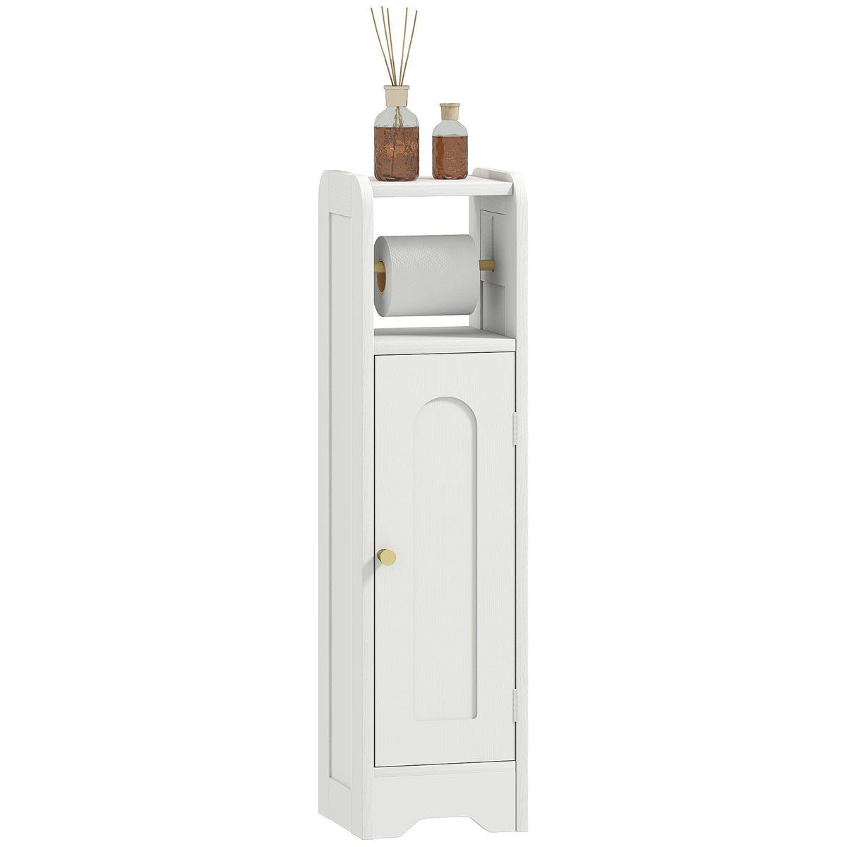HOMCOM Toilet Roll Holder Slim Bathroom Cabinet With Adjustable Shelf White