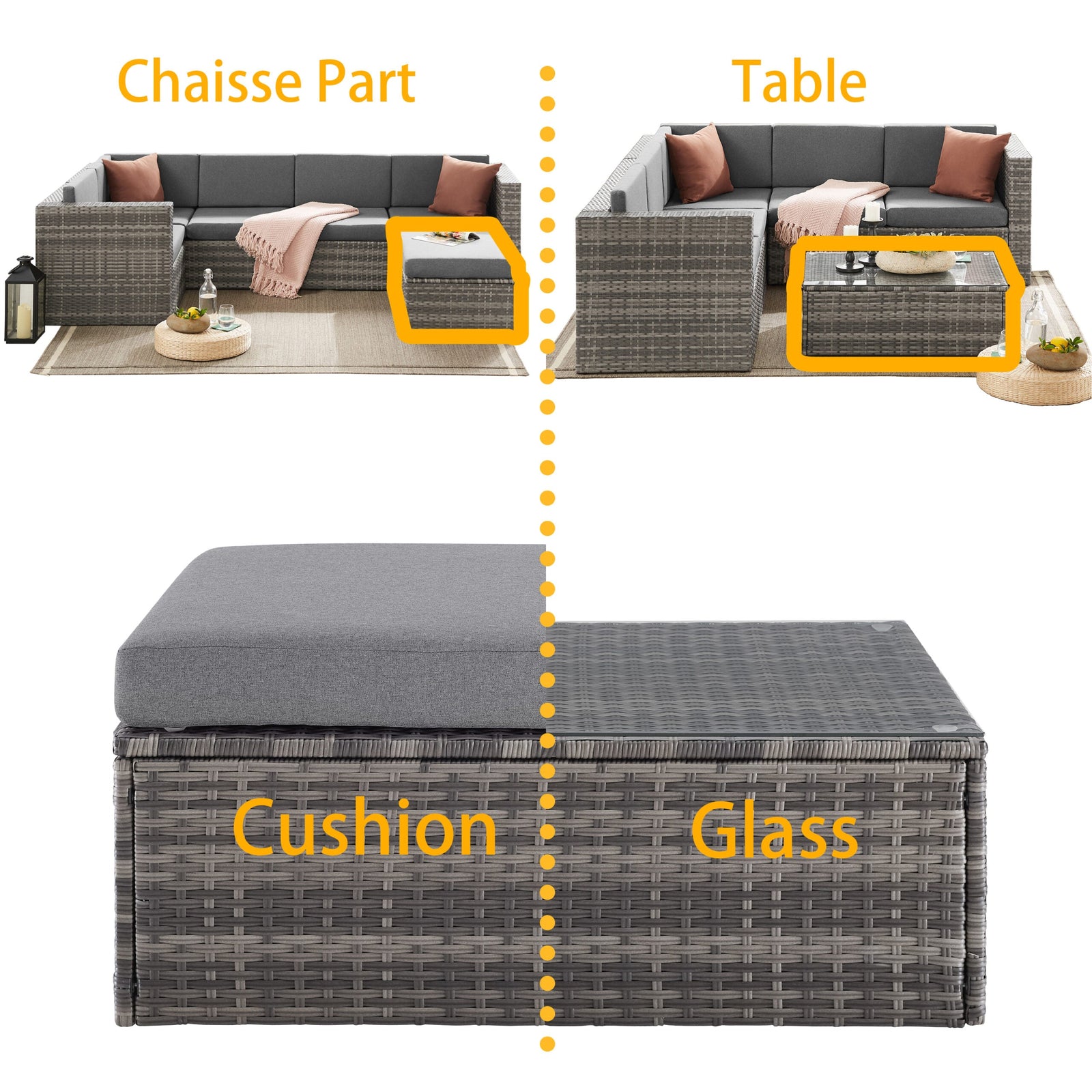 Stylish Tatton Grey Rattan 6-seater Corner Sofa And Coffee Table Set For Outdoor Spaces | Gray