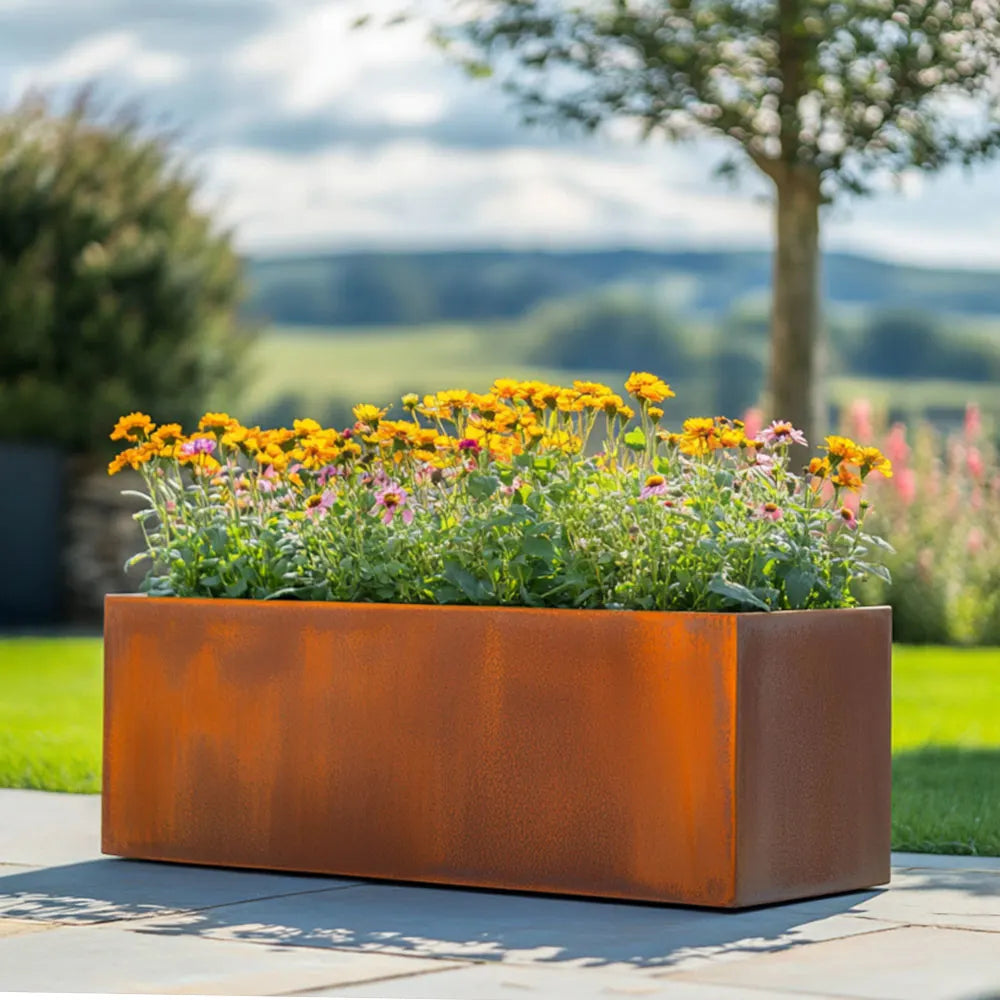 Corten Steel Trough Planter - Pre-rusted | 75cm x 32cm x 32cm | Brown