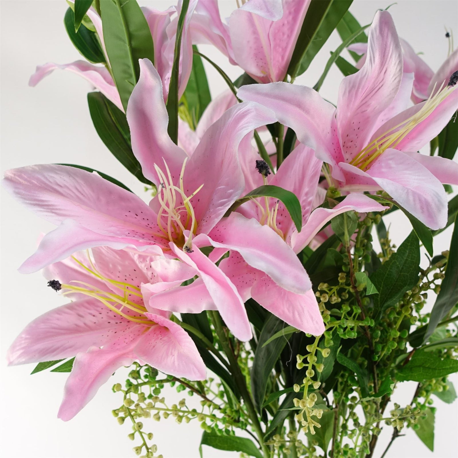 Pack Of 6 X 100cm Artificial Large Pink Lily Stem 18 Flowers