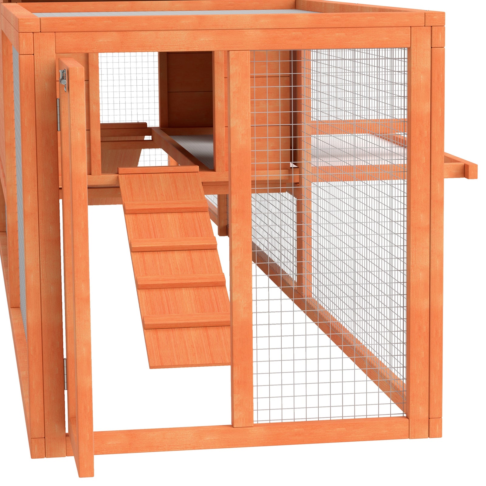 Wooden Rabbit Hutch Guinea Pig Hutch, Orange, 309 X 70 X 87cm