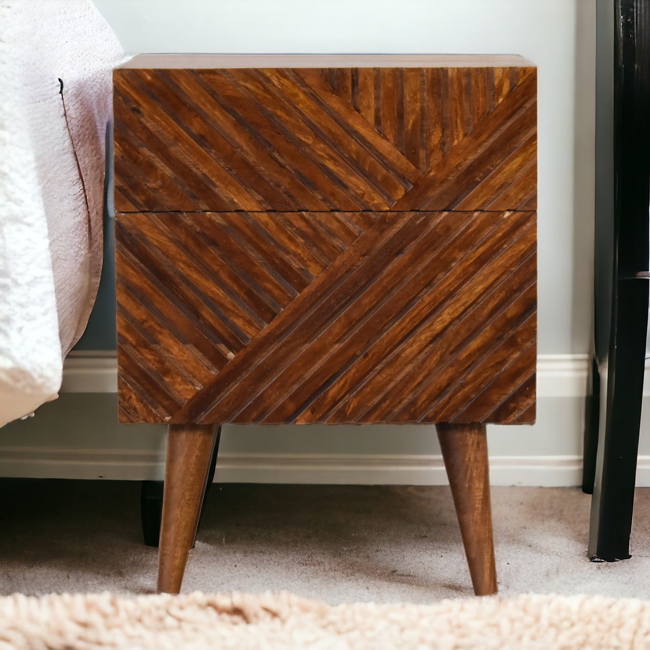 Solid Wood Lille 2 Drawer Bedside