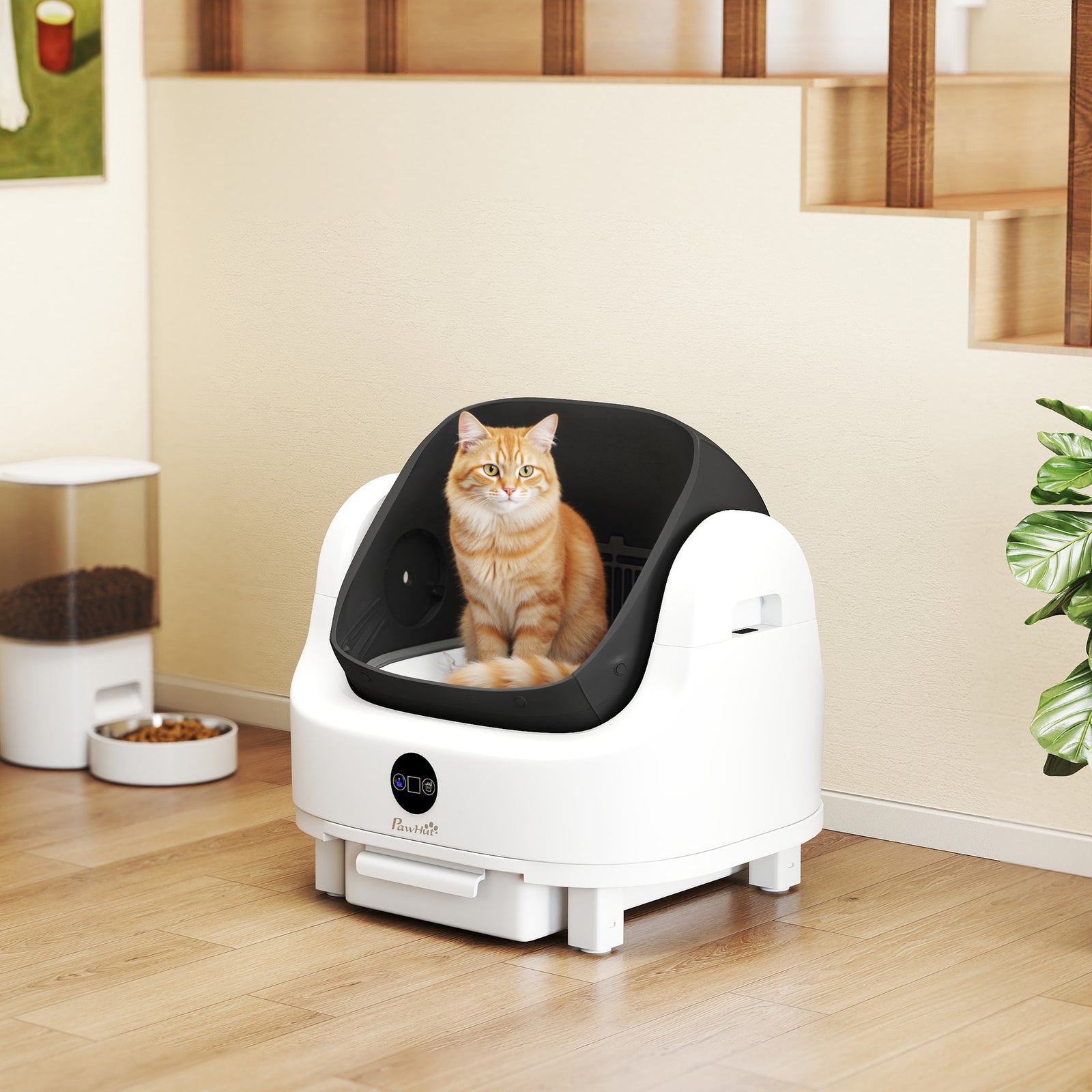 PawHut Self Cleaning Cat Litter Tray With Integrated Security Protection