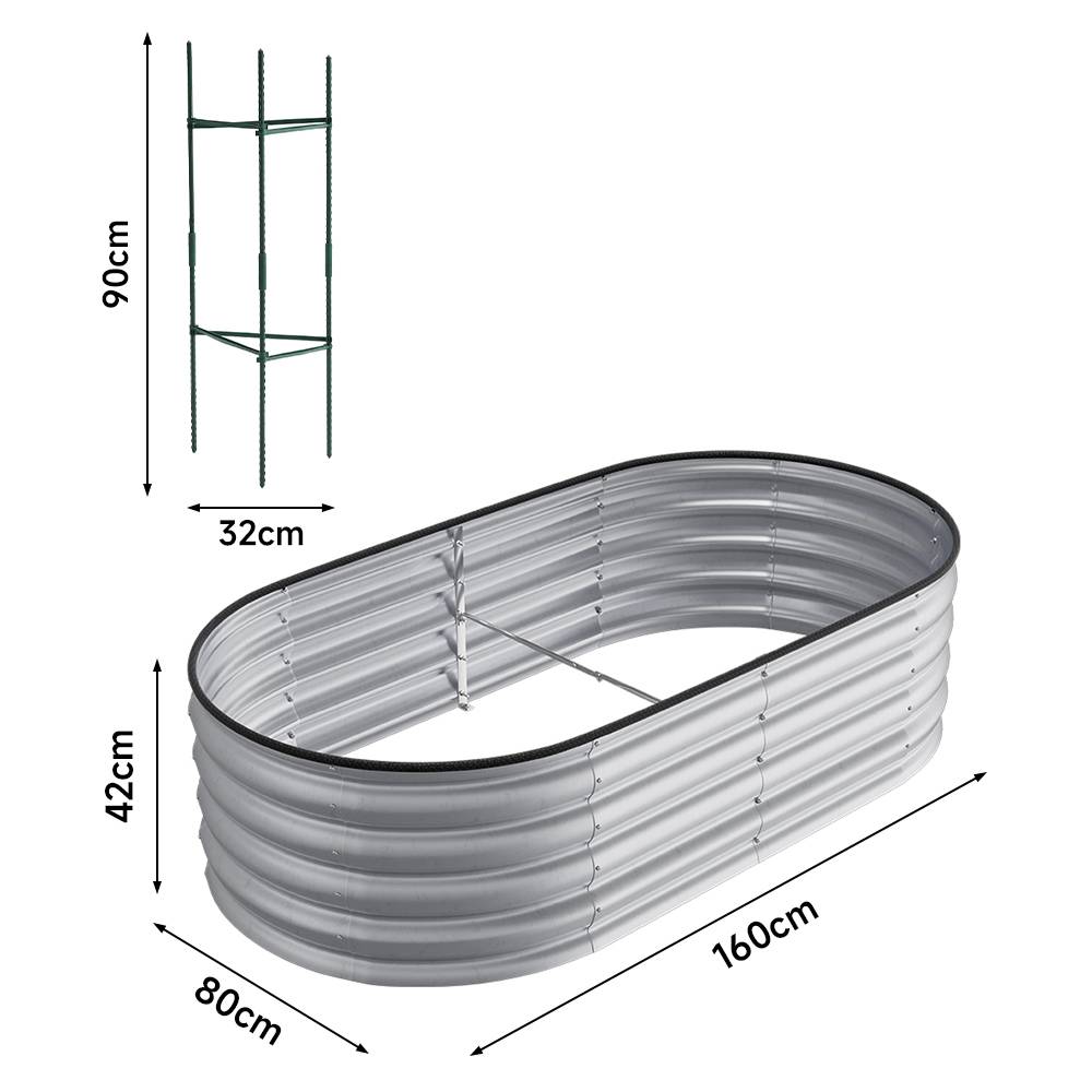 Garden Bed Oval-shaped Galvanized Steel Raised  Galvanized Planter Box Garden Planter With Metal | Small | Galvanized Silver