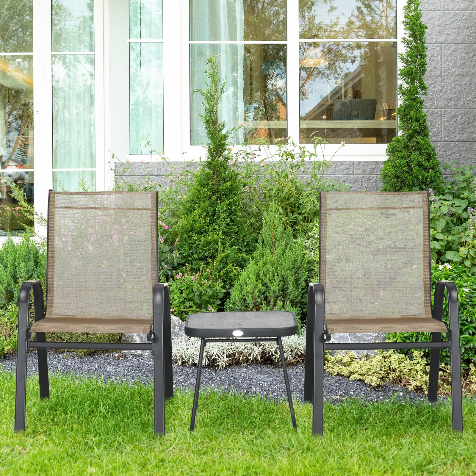 3pcs Bistro Set With Breathable Mesh Fabric And Psc Board | Brown