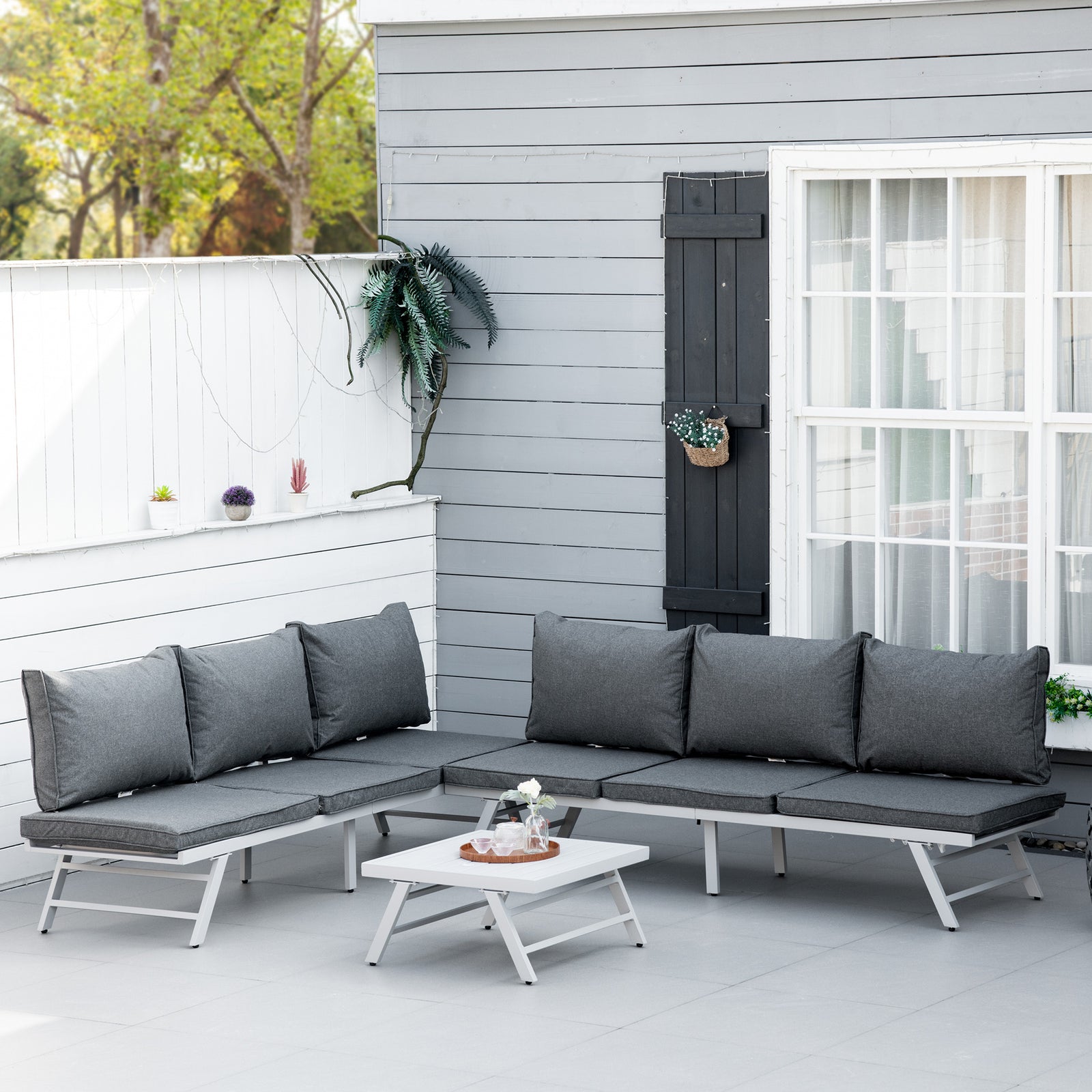 3 Pcs Garden Seating Set W/ Sofa Lounge Table Outdoor Patio