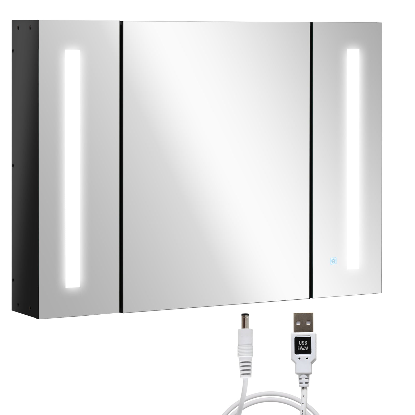 Led Bathroom Mirror Cabinet With Shelves High Gloss Black