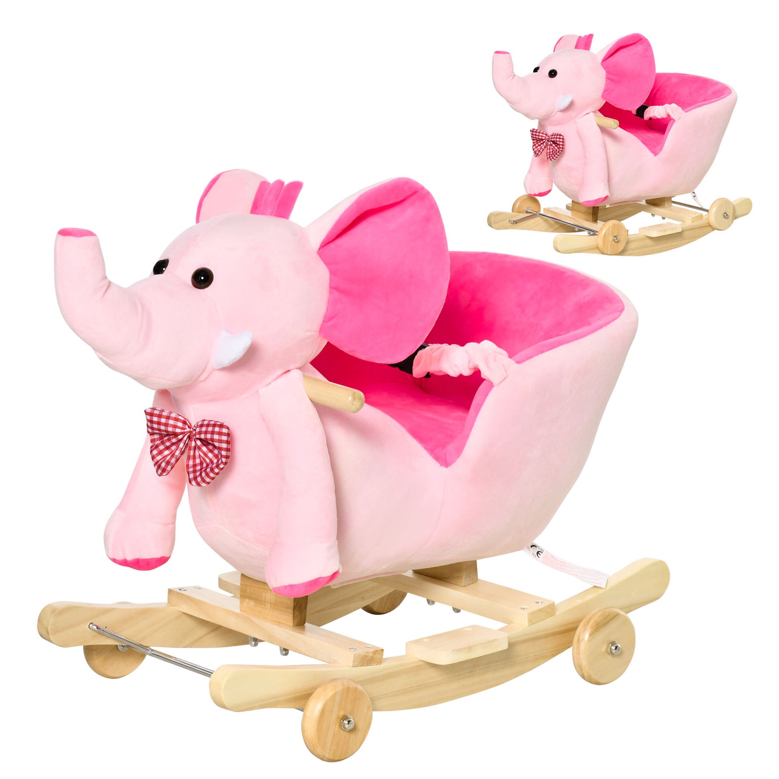 2-in-1 Baby Rocking Horse Ride On Elephant W/ Wheels Music | Pink