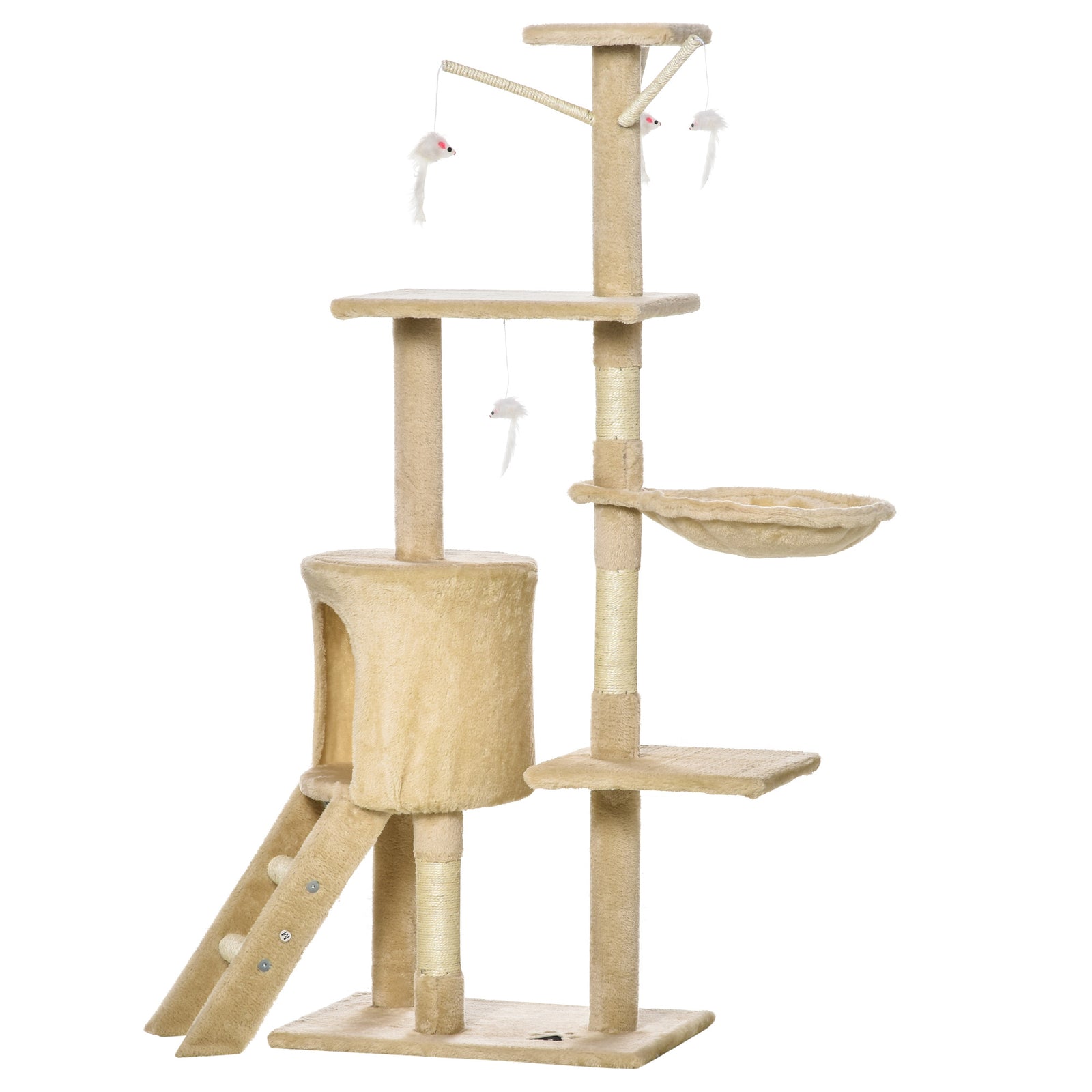 Cat Tree Kitty Activity Centre Scratching Post With Toys 5-tier | Beige