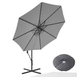 3 M Banana Patio Umbrella Cantilever Garden Parasol With Solar-powered 32 Led Lights, Crank For Opening Closing With Cross Base & Fillable Base | One Size | Light Grey