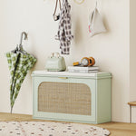 Boho Shoe Bench With Padded Seat And Flip-drawer | Light Green