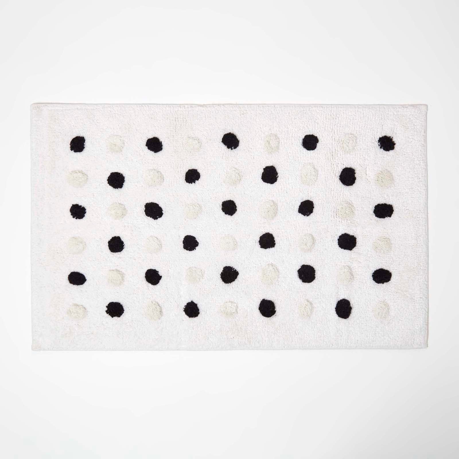 Tufted Cotton Bath Mat With Polka Dot Design | 50 x 80cm | Black & White