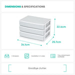 3 Drawer Large Desk Organiser - Grey